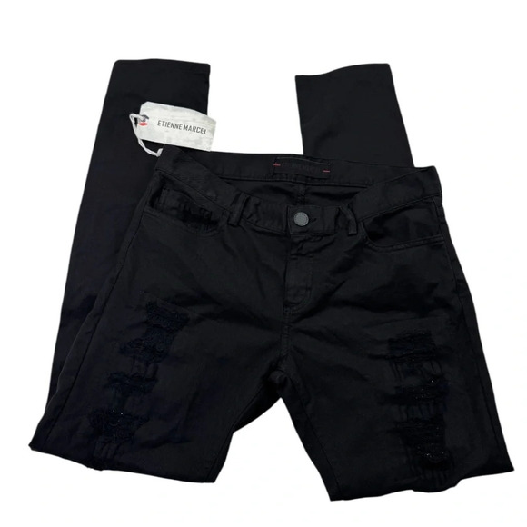 Etienne Marcel Denim - Etienne Marcel Jeans Black Distressed Skinny Denim Biker Moto studs